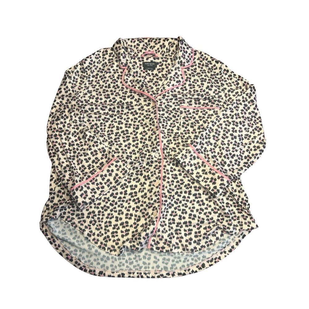 Kate Spade Women’s L Pajama Top Animal Print black Pink Long Sleeve Button Up